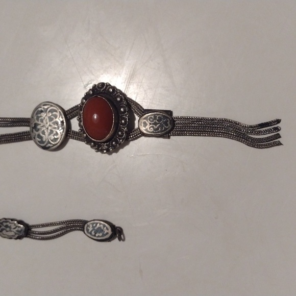 Antique Art Deco Turkish Snake Chain Heavy Silver Metal Necklace Bracelet Set - Picture 3 of 16